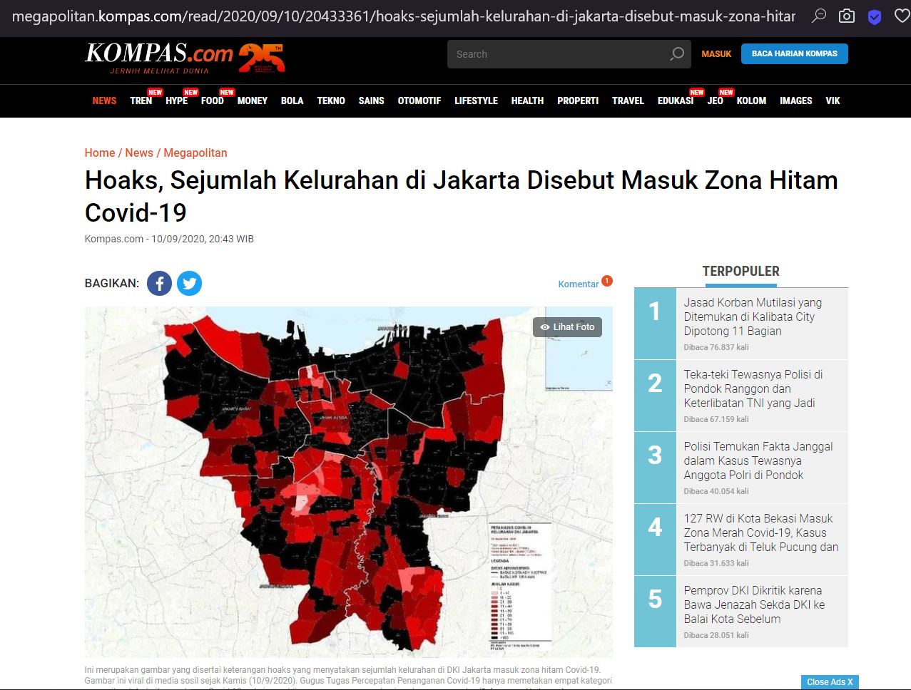 Salah Foto Peta Persebaran Covid Di Jakarta Berwarna Merah Dan Hitam Turnbackhoax Id