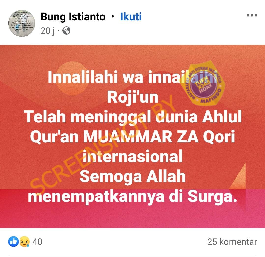 Salah Qori Internasial Muamar Za Meninggal Dunia Turnbackhoax Id