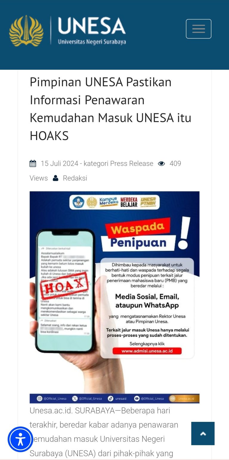 PENIPUAN Pesan WhatsApp Tawaran Penerimaan Mahasiswa Baru Unesa