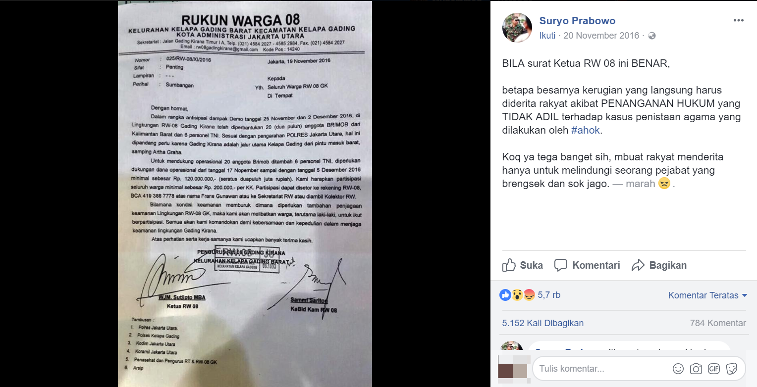 HOAX Polisi Meminta Uang Pengamanan Kepada Warga Saat Aksi 212