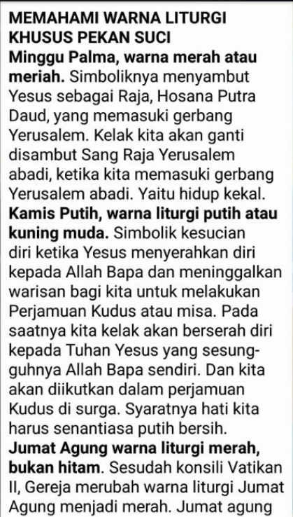 Salah Warna Liturgi Khusus Pekan Suci Pada Tri Hari Suci Turnbackhoax Id