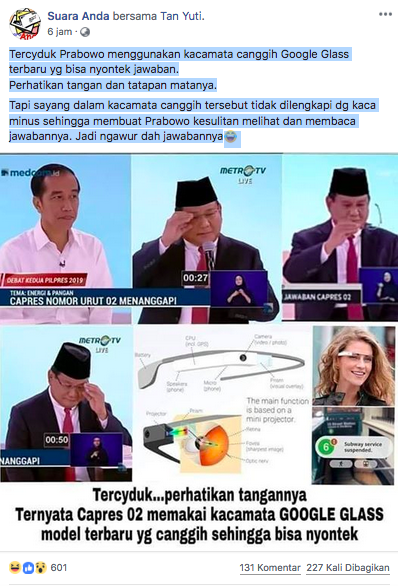  SALAH Prabowo Gunakan Kacamata  Google Glass untuk Contek 