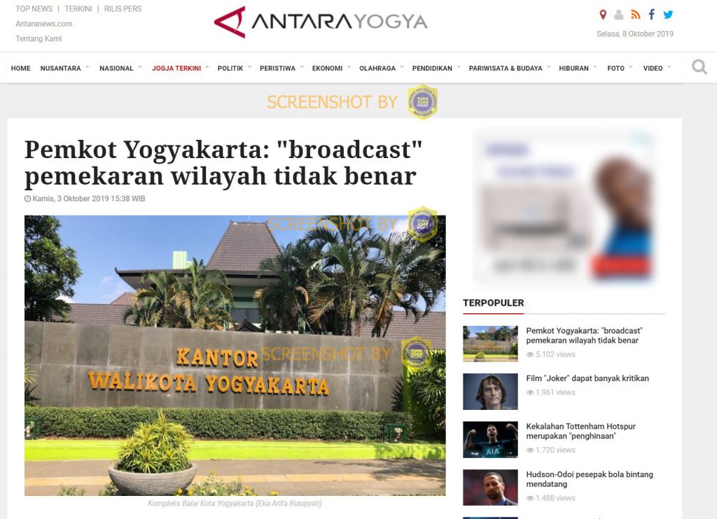 [SALAH] Pemekaran Kota Yogyakarta - TurnBackHoax