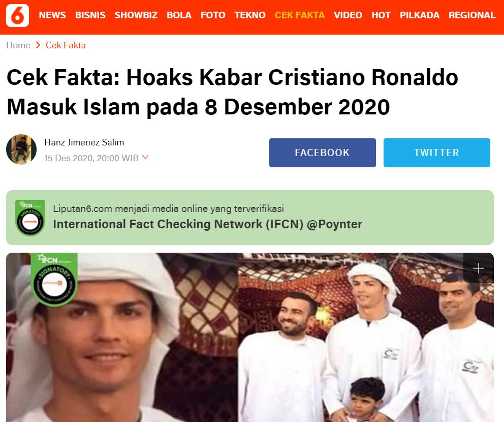 Salah Cristiano Ronaldo Masuk Islam Pada 8 Desember 2020 Turnbackhoax Id
