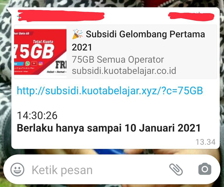 Salah Pesan Berantai Tautan Kuota Belajar 75gb Berlaku Sampai 10 Januari 2021 Turnbackhoax