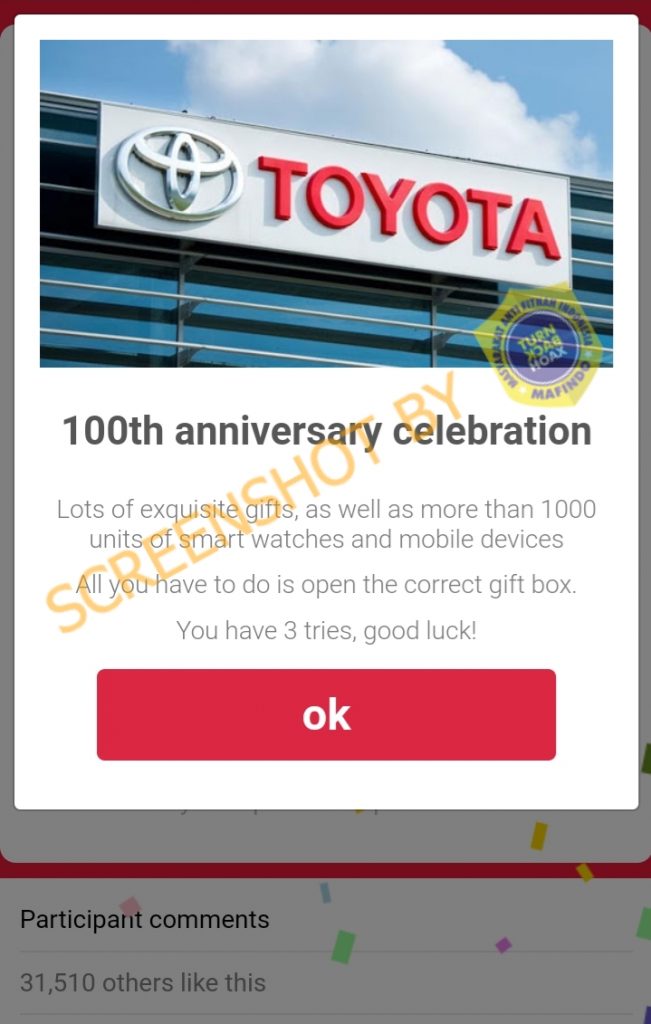Salah] Toyota Bagikan 1000 Jam Tangan Pintar Dan Smartphones Dalam Rangka Perayaan Ulang Tahun Toyota Yang Ke-100 – Turnbackhoax.id