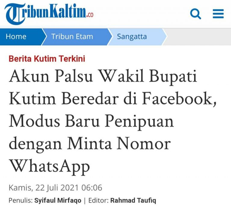 [SALAH] Akun Facebook Wakil Bupati Kutai Timur Kasmidi