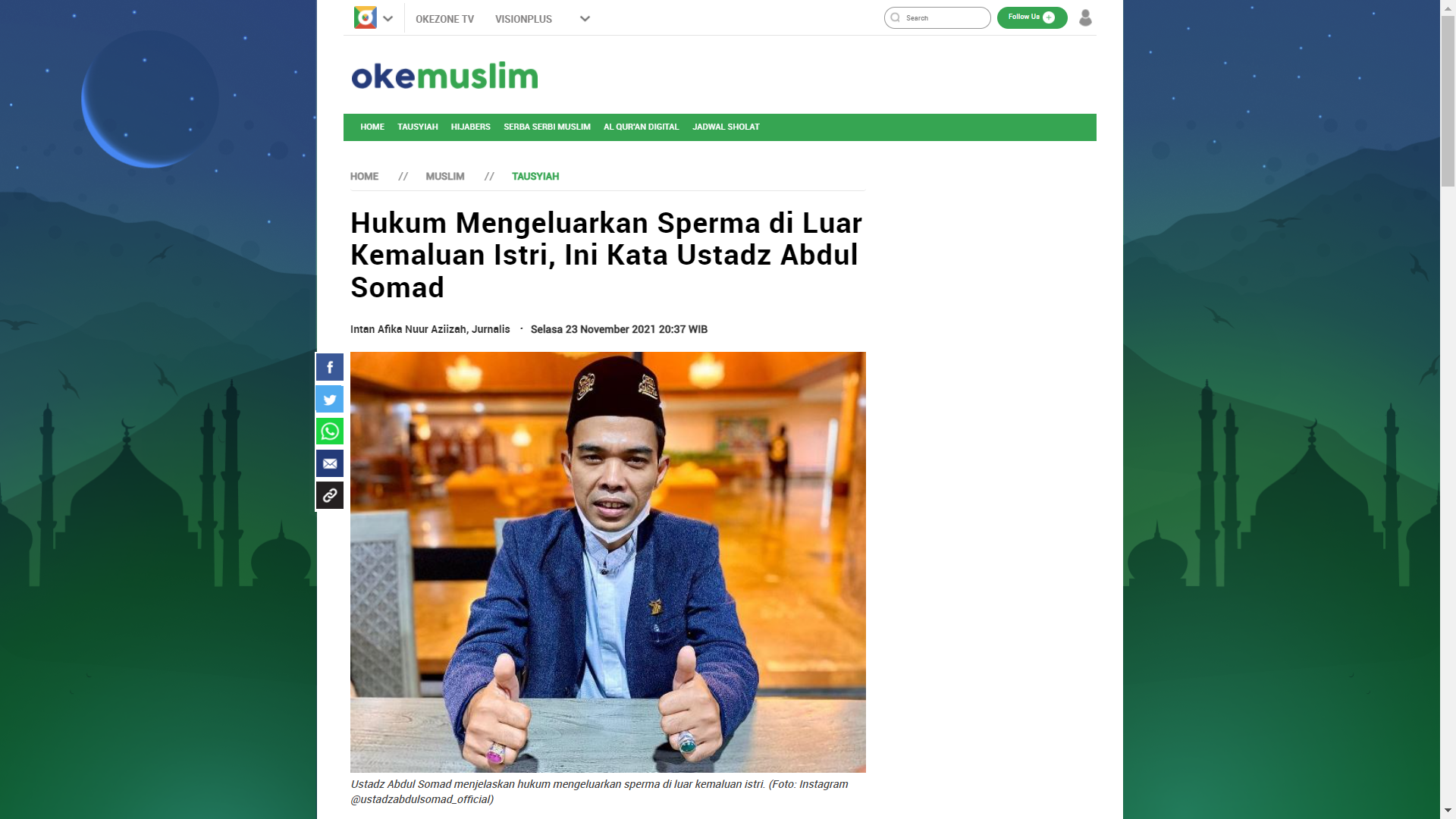 [salah] Foto Tangkapan Layar Berita Okezone “hukum Mengeluarkan Sperma