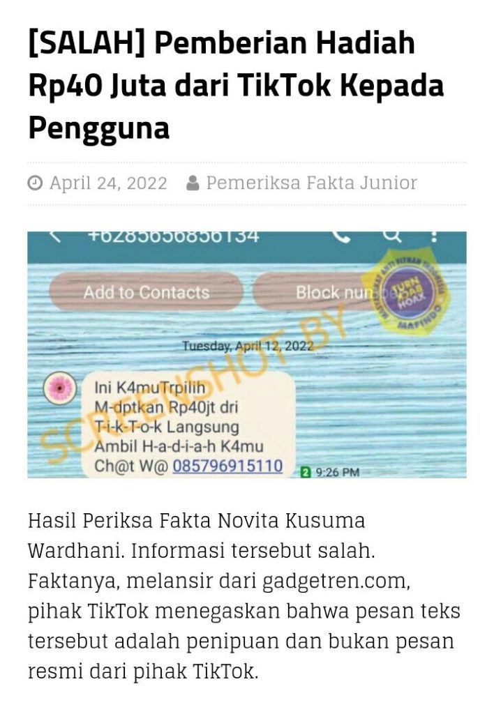 Bukti Penipuan Berhadian Jutaan Tiktok