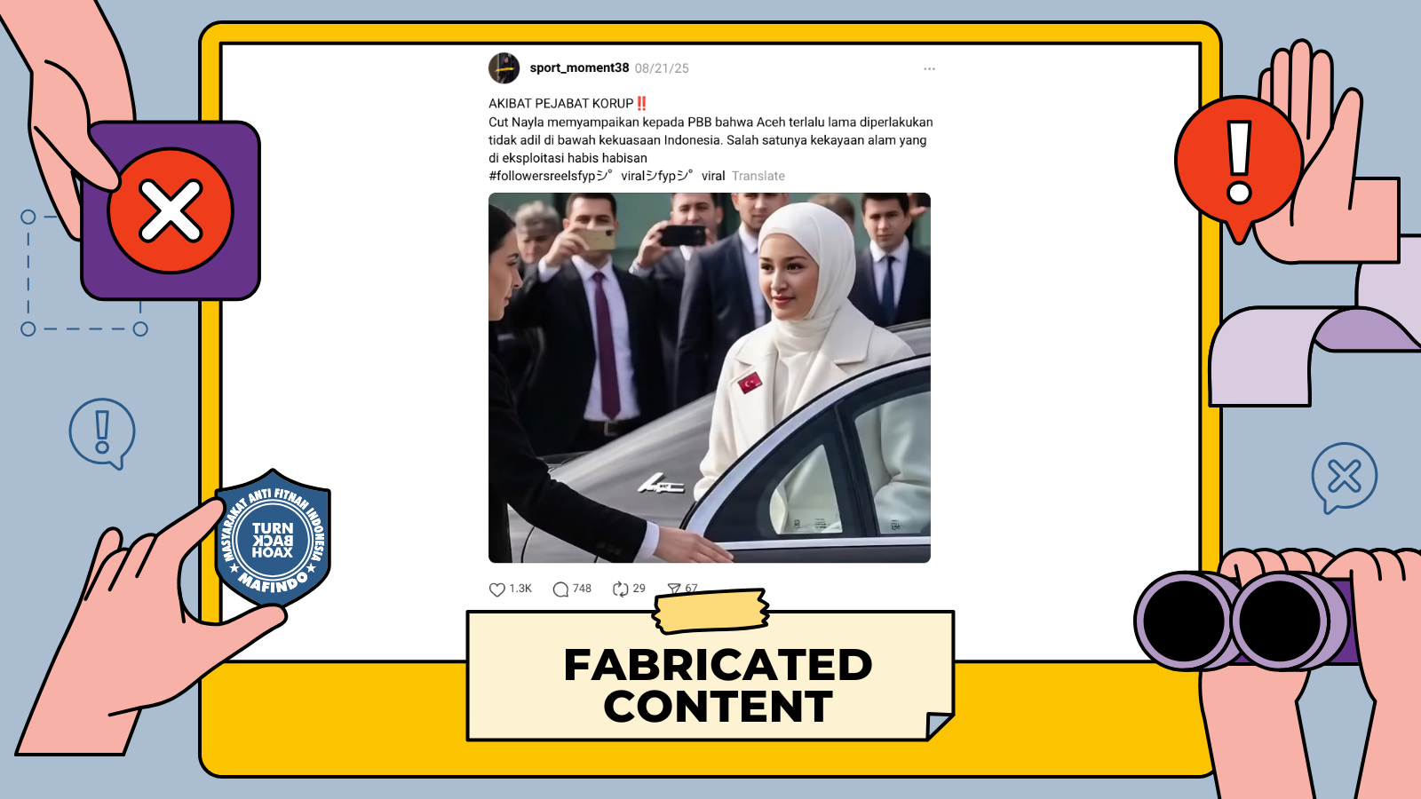 [SALAH] Foto "Cut Nayla menyampaikan kepada PBB Aceh terlalu lama diperlakukan tidak adil"